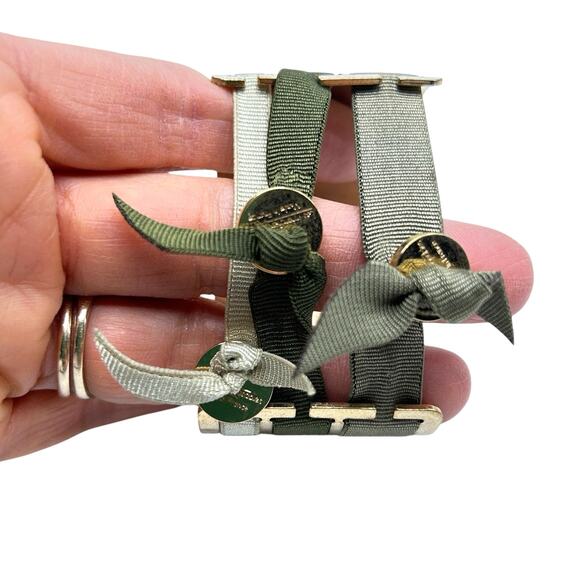 Les Interchangeables Cuff Bracelet Gold Tone with 3 Green Ribbons France - Picture 5 of 6